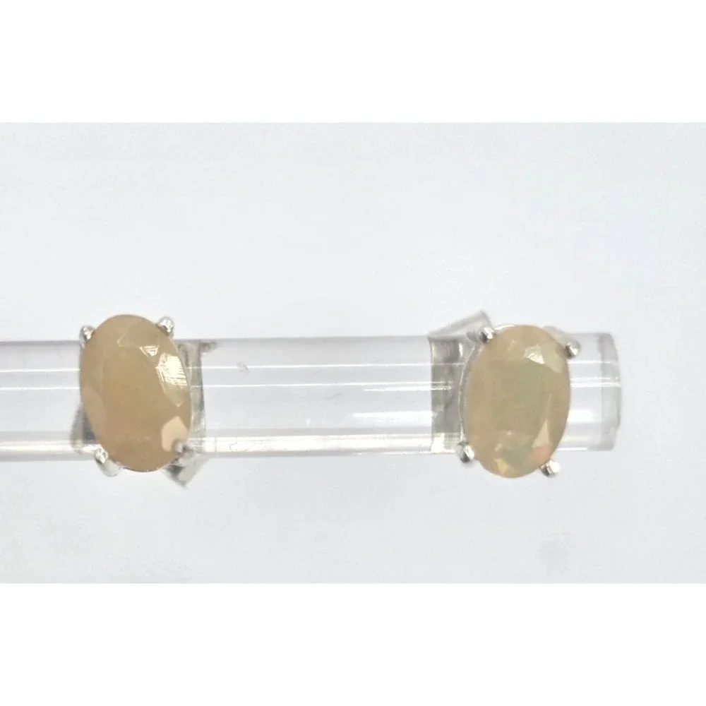 Genuine Ethiopian Opal Stud Earrings Oval Sterling Silver Bezel 6x4mm Handmade